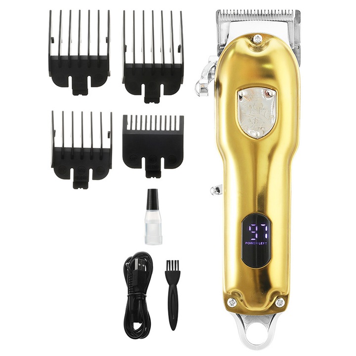 Aparat de tuns profesionale, cu acumulator, design retro, accesorii incluse, metal, set