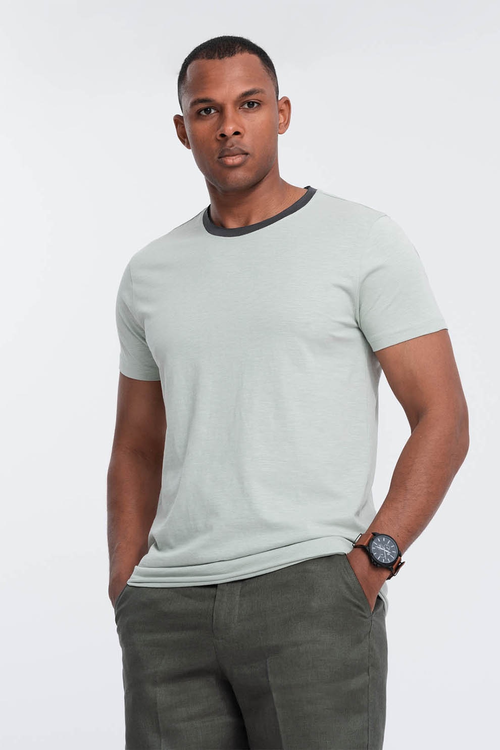 OMBRE, Tricou din bumbac cu decolteu rotund, Verde pal, S