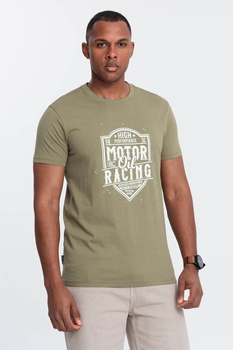 OMBRE, Normál fazonú feliratos póló, Olívazöld