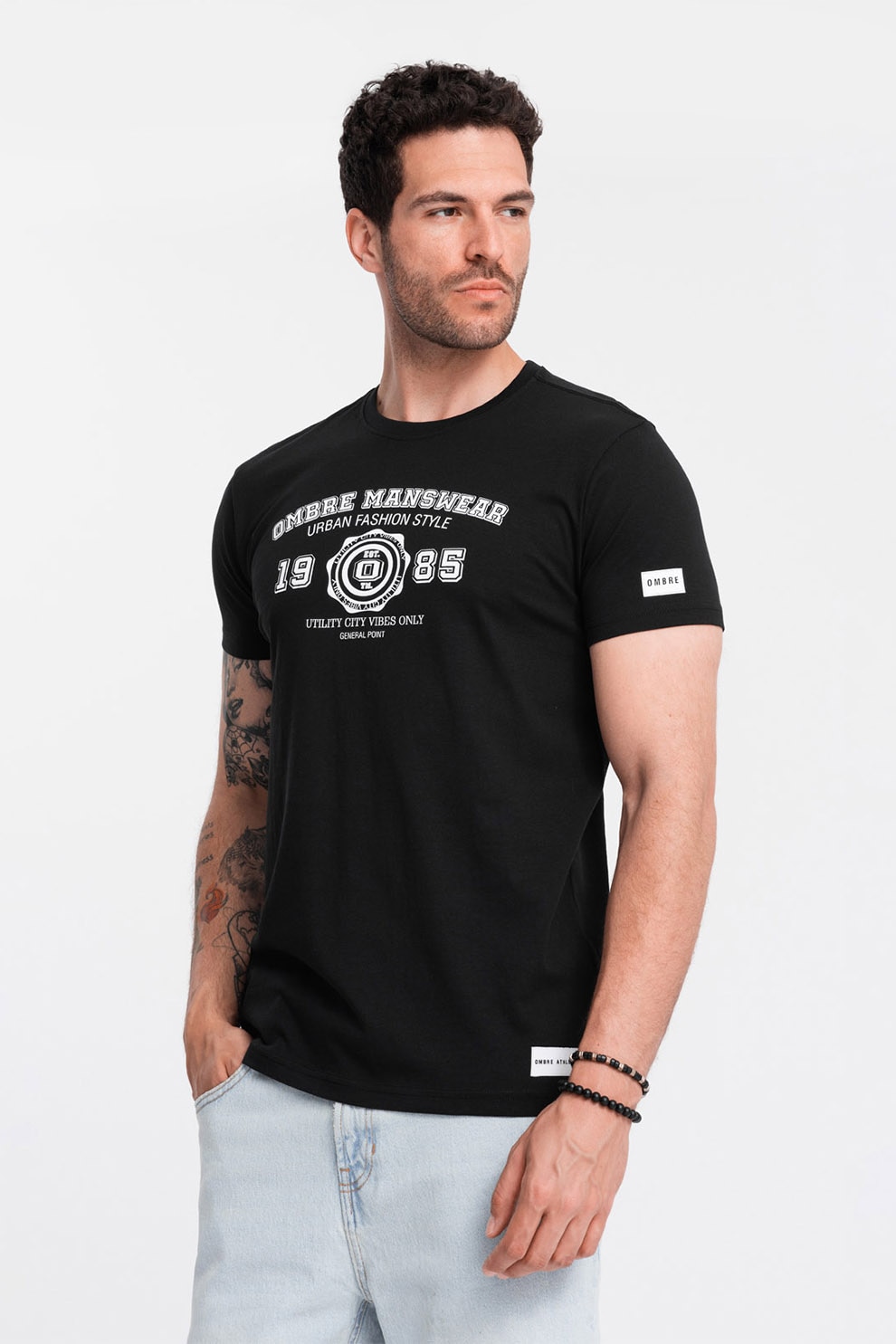 OMBRE, Tricou regular fit din bumbac cu imprimeu text, Negru, M