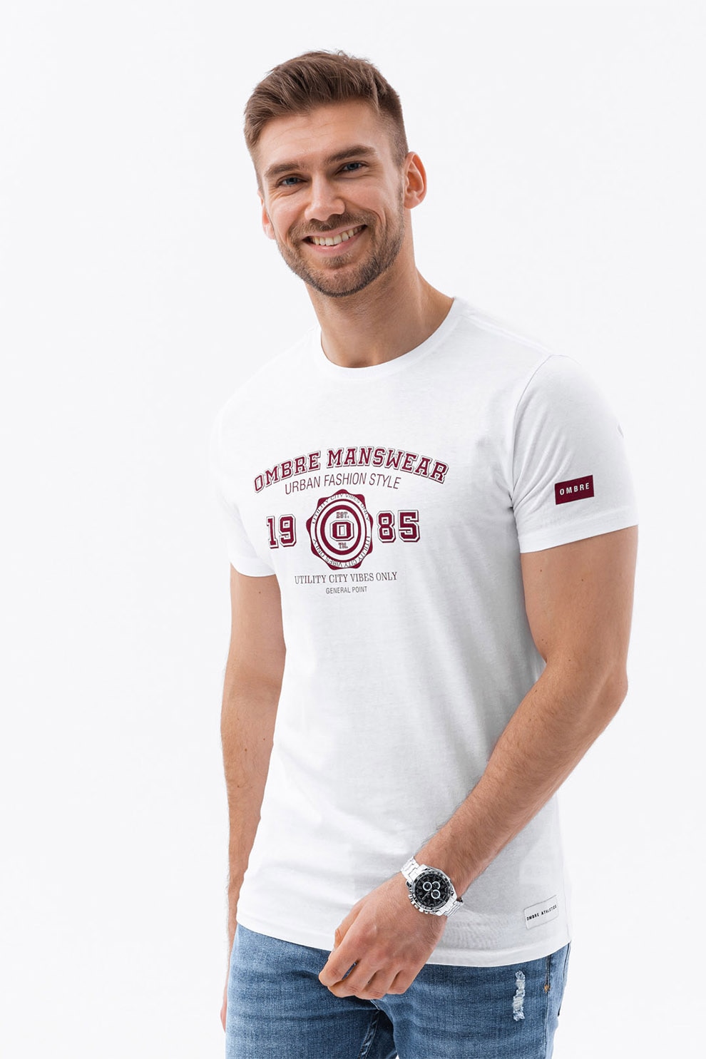 OMBRE, Tricou regular fit din bumbac cu imprimeu text, Rosu, Alb, 2XL