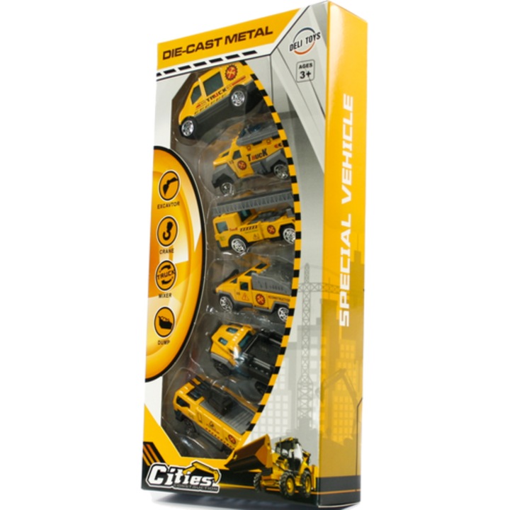 5 db Midex Játékautó építő készlet, fém, 29x14x4,5 cm