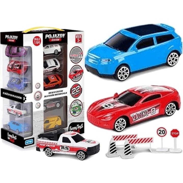 Artyk autókészlet, városi járművek, várostérképet tartalmaz, 15 modell, többszínű, 26x18,5x9,5 cm