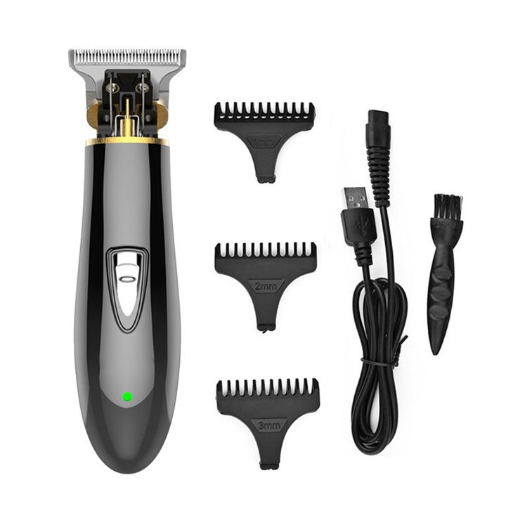 Aparat de tuns fara fir, trimmer pentru barbati, accesorii complete, negru