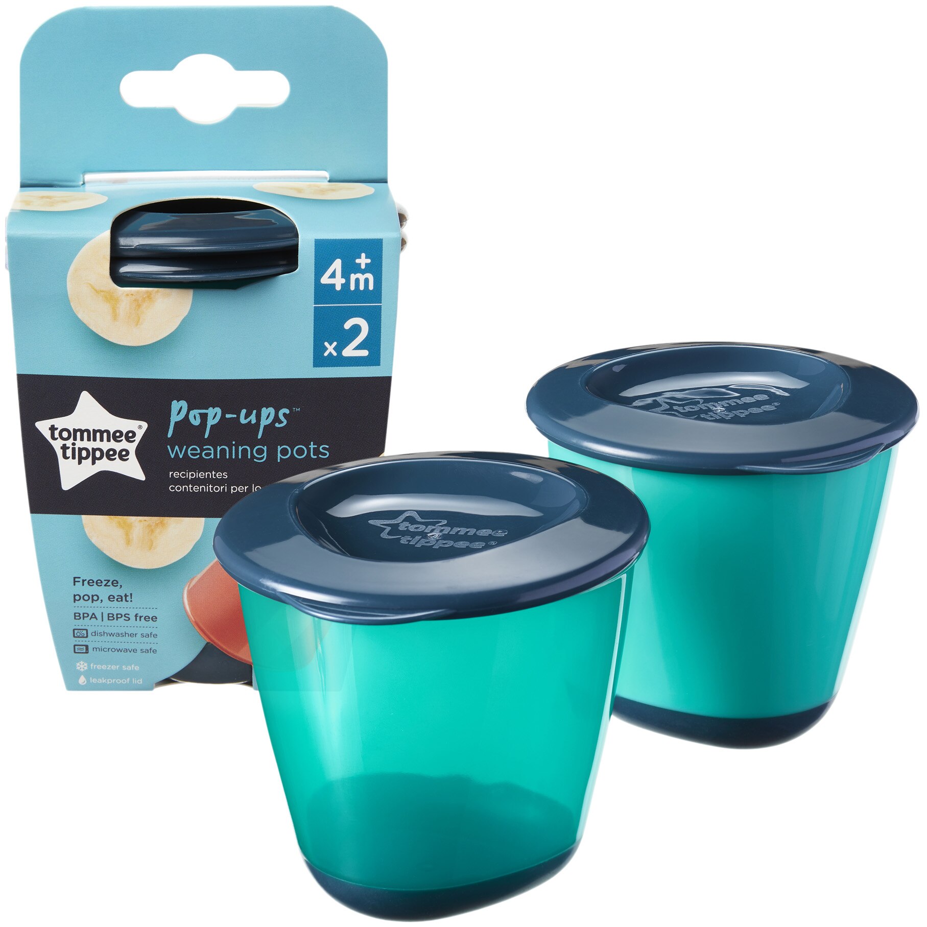 Recipiente de stocare hrana cu capac Tommee Tippee, 4 luni+, Verde/Negru, 2 buc