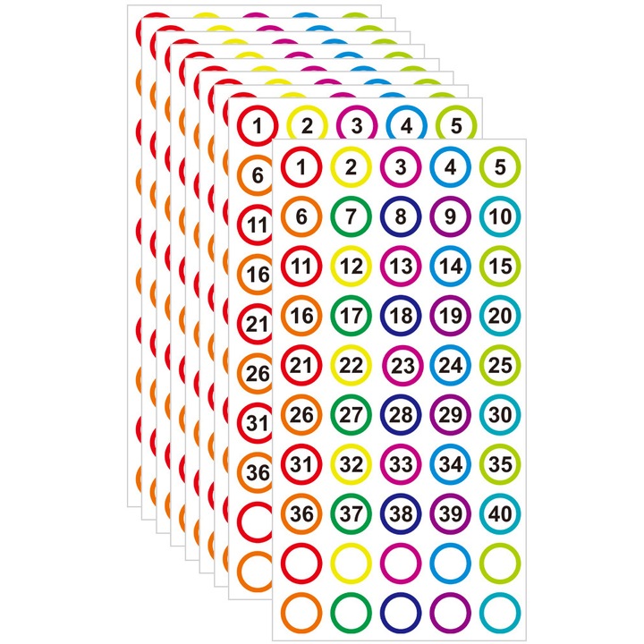 Set autocolante numerotate consecutive, AMRINUGL, autocolante din vinil autoadeziv, rezistente la apa, 1 inch, multicolor