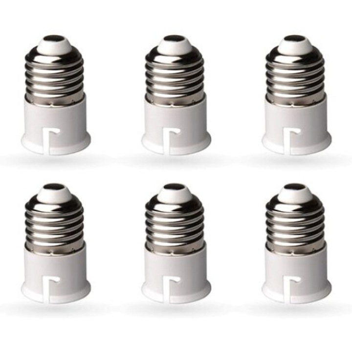 Set 6 adaptoare soclu E27 la B22, rezistenta maxima 200W, 0-250V, rezistenta la temperatura 120 grade, material durabil, certificare CE si RoHS, pentru LED/halogen/filament/CFL