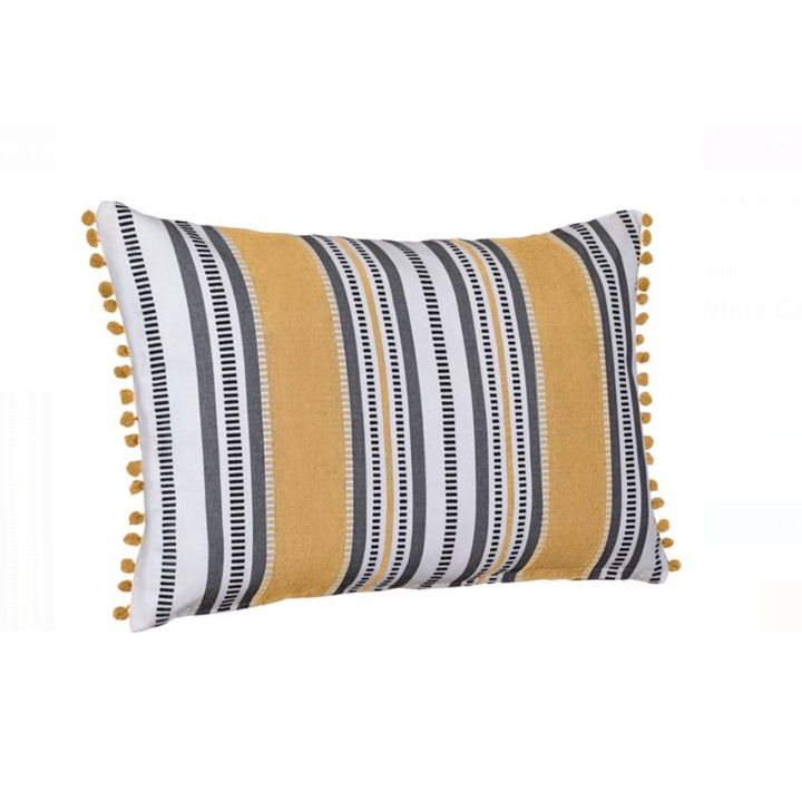 Perna de Vara Off White Galben Mustar Dungi Pompon 60x40cm