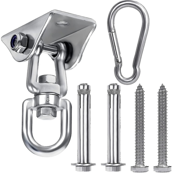 Set carlig tavan rotativ, inox, capacitate 400kg, 7x4x9.6cm, pentru hamac si sac de box