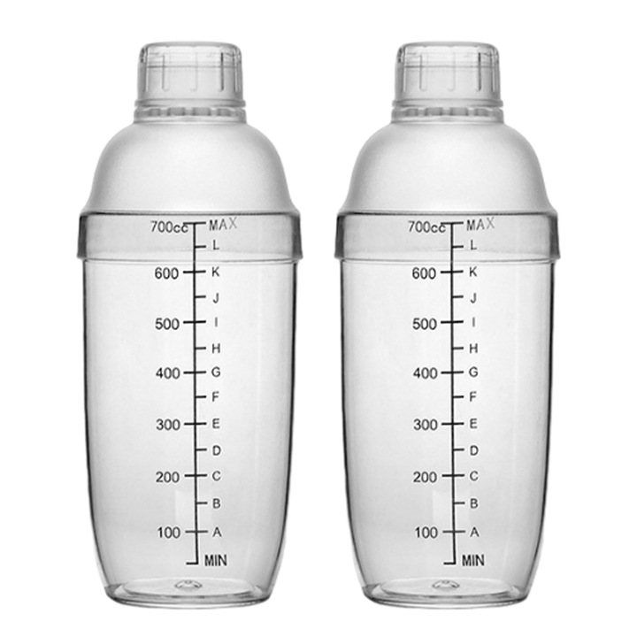 Комплект от 2 шейкъра за коктейли, прозрачна пластмаса, устойчиви на екстремни температури, 500 мл