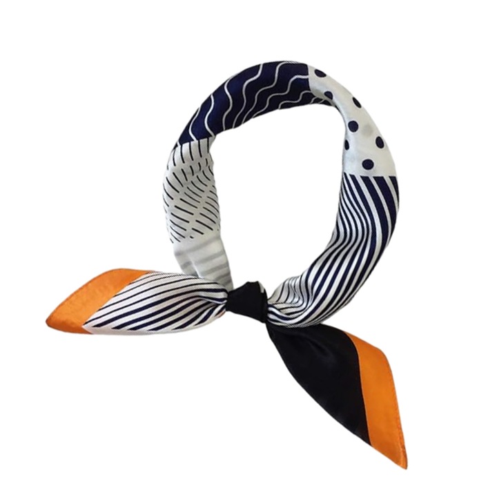 Елегантен шал, QttvbTna, десен райе/полка точки, коприна, 53x53 см, многоцветен