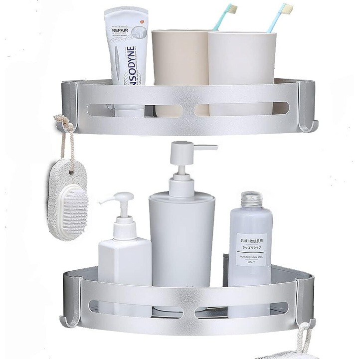 Zuhany saroktartó, repülőgép alumínium, ezüst felület, levehető törölközőtartó rúd, 2 darabos készlet