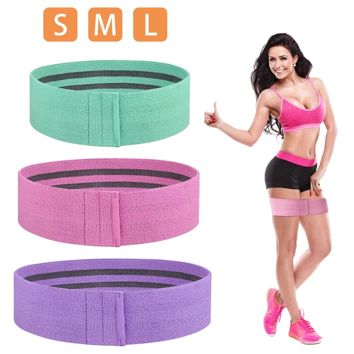 Set 3 Benzi elastice Enforose, pentru fitness, multicolor