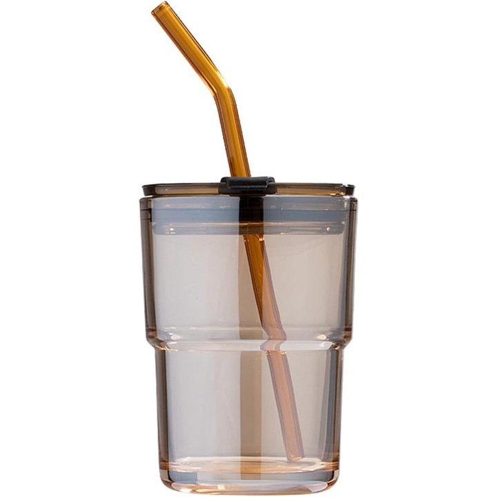 400 ml-es üvegpohár fedővel és szívószállal, 4,9x3,2x6,6 hüvelykes, készlet