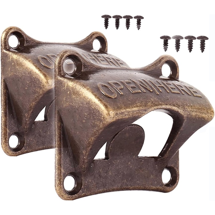 Deschizator de sticle de bere montat pe perete, Enforose, stil vintage, aliaj de zinc, set 2 bucati