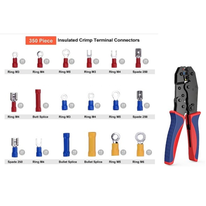 Set clesti sertizare cu 350 capse cablu, electric, multicolor