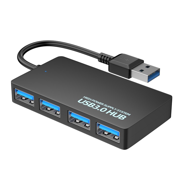 USB 3.0 4 portos hub, ultravékony, 5 Gbps nagy sebességű adatbővítő elosztó adapter kábel PC-hez és laptophoz AC1518