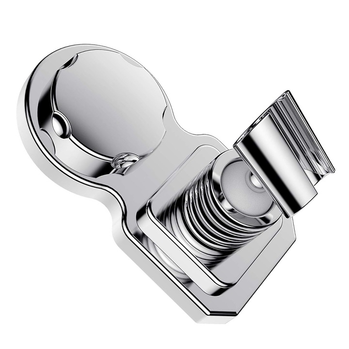 Suport reglabil/reutilizabil pentru cap de dus, montare cu ventuza, pentru suprafete netede, rotire 350 grade, argintiu