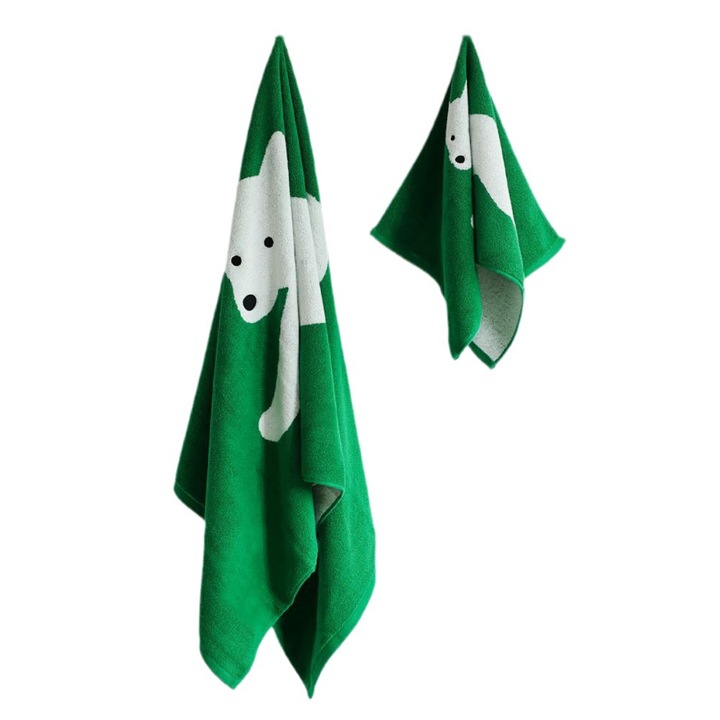 Комплект от 3 памучни кърпи, 34x34см, 35x75см, 70x140см, зелени