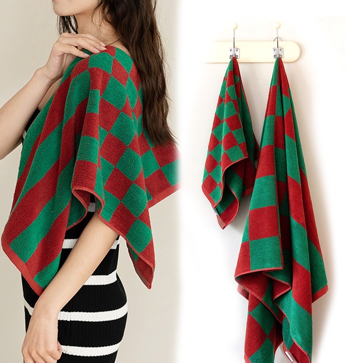 Комплект от 2 кърпи, абсорбиращи, 34x76см/70x140см, червени/зелени