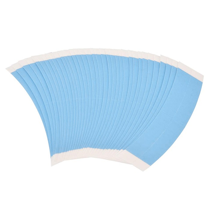 Set 36 benzi adezive pentru peruca, rezistente la apa, dublu adezive, albastre, 7.6cm