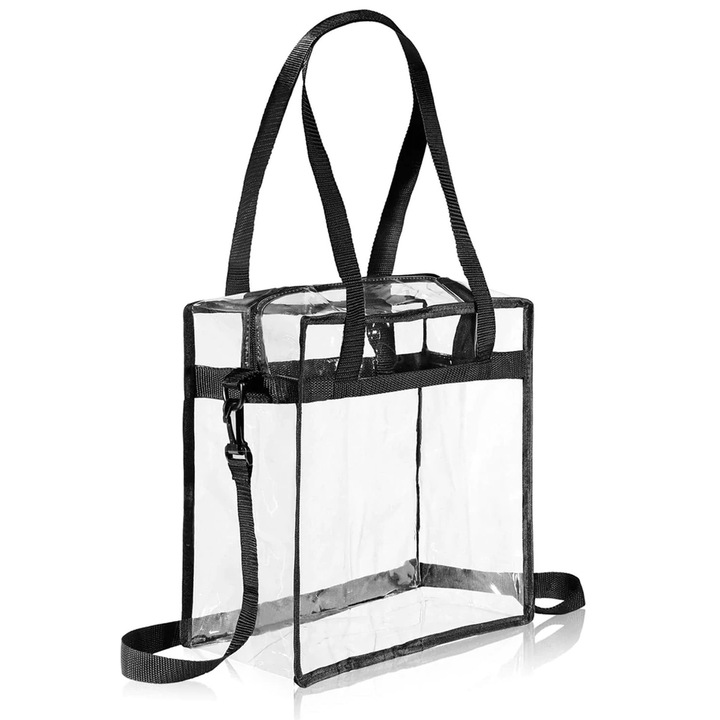 Чанта за рамо, PVC, черна/прозрачна, 30x15x30см, Прозрачна