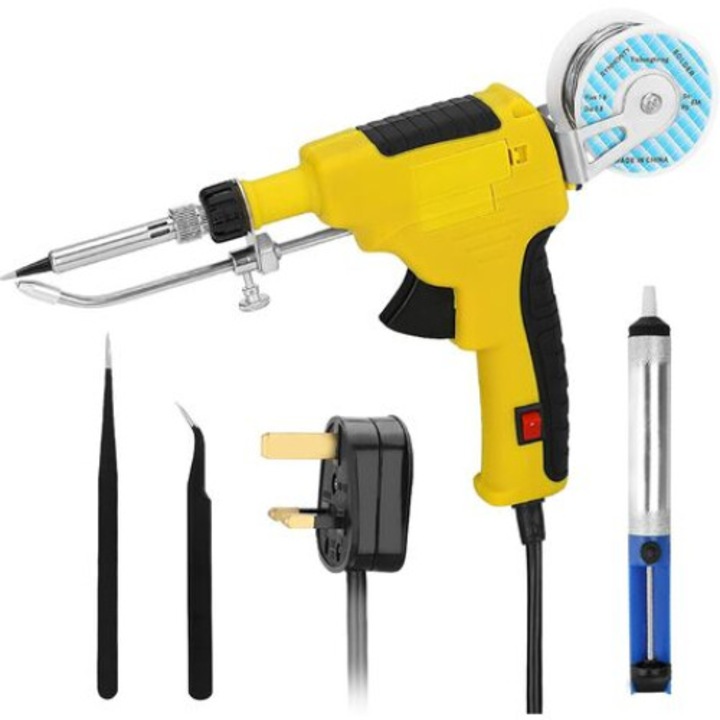 Set de lipit 5 in 1, 60W, varf din cupru, temperatura reglabila 180-450°C, multicolor, pensete anti-statice