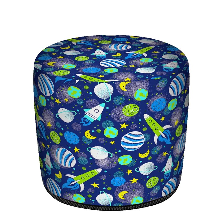 Zsámoly, Bertoni, polisztirol granulátummal töltve, levehető huzattal, nyomattal, Rocket, 36x36x36 cm, sötétkék