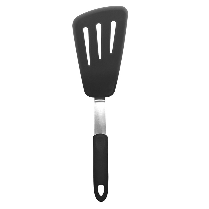 Szilikon halforgató spatula, fekete, 1 db, rugalmas, ellenálló, tapadásmentes edényekhez