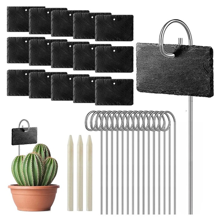 Set de 10 etichete din piatra, Enforose, reutilizabile, rezistente la intemperii, tevi inox