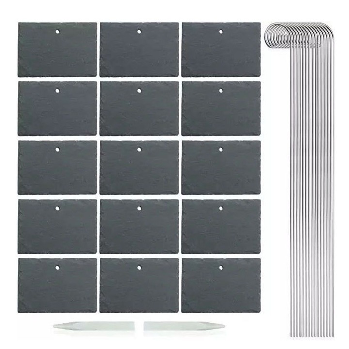 Marcator de gradina, Enforose, slate natural, set 15 bucati, rezistenti la intemperii, cu suport din otel inoxidabil