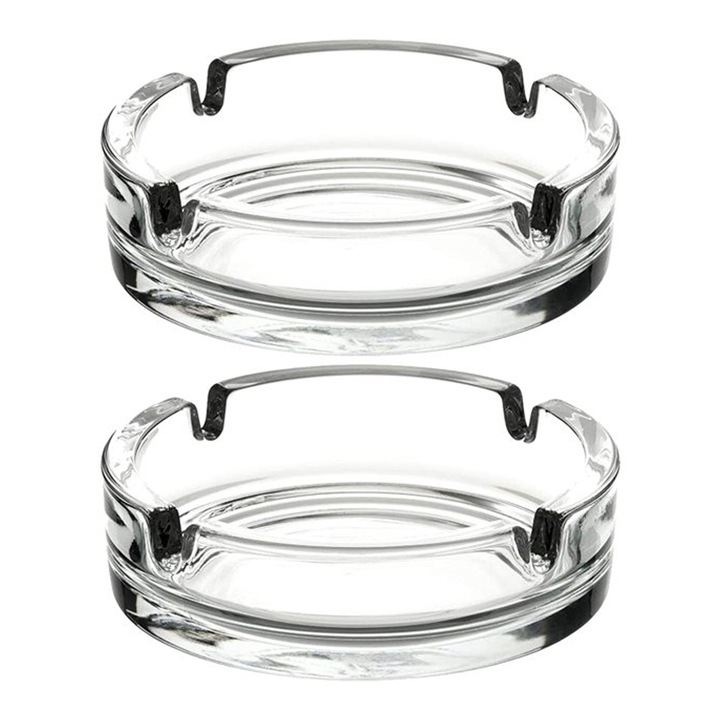 Scrumiera din sticla, design elegant, textura din sticla cristalina, usor de curatat, set de 2