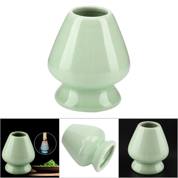 Kerámia tartó matcha habverőhöz, teázási kiegészítők, 8x7x7cm, többszínű, 1 db-os készlet.