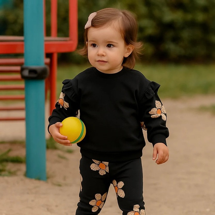 Bluza cu maneca lunga si imprimeu floral PANCO - Good Day, Negru, pentru fetite, Negru