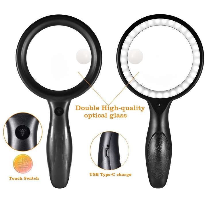 Lupa cu iluminare LED, marire 60x, negru, 13.5x27.5cm
