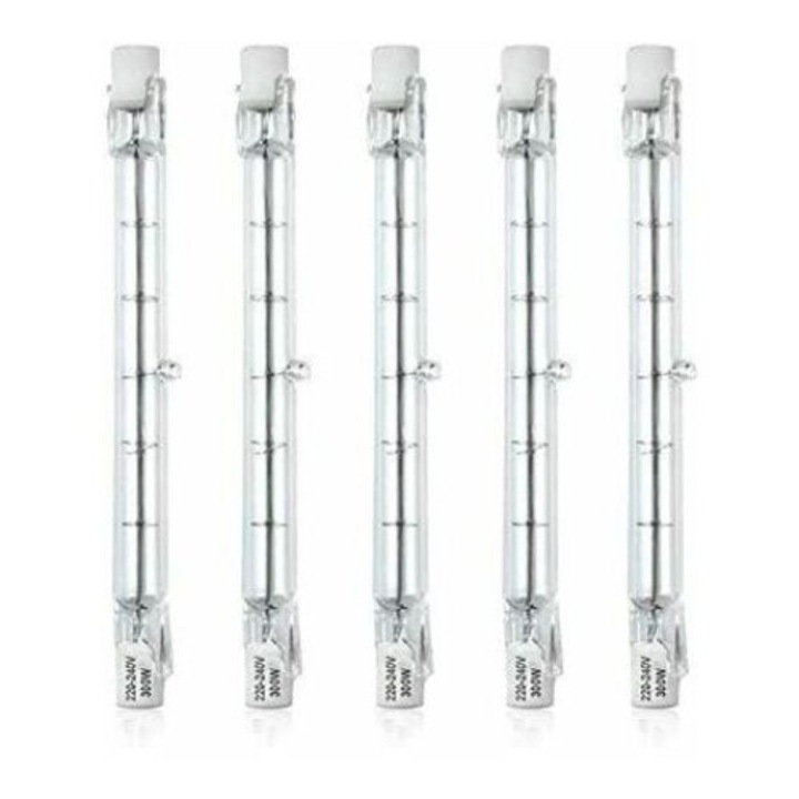 Комплект от 5 линейни халогенни крушки, димируеми, 200W, 2800K топло бяло, 5900lm, 118mm, многоцветни