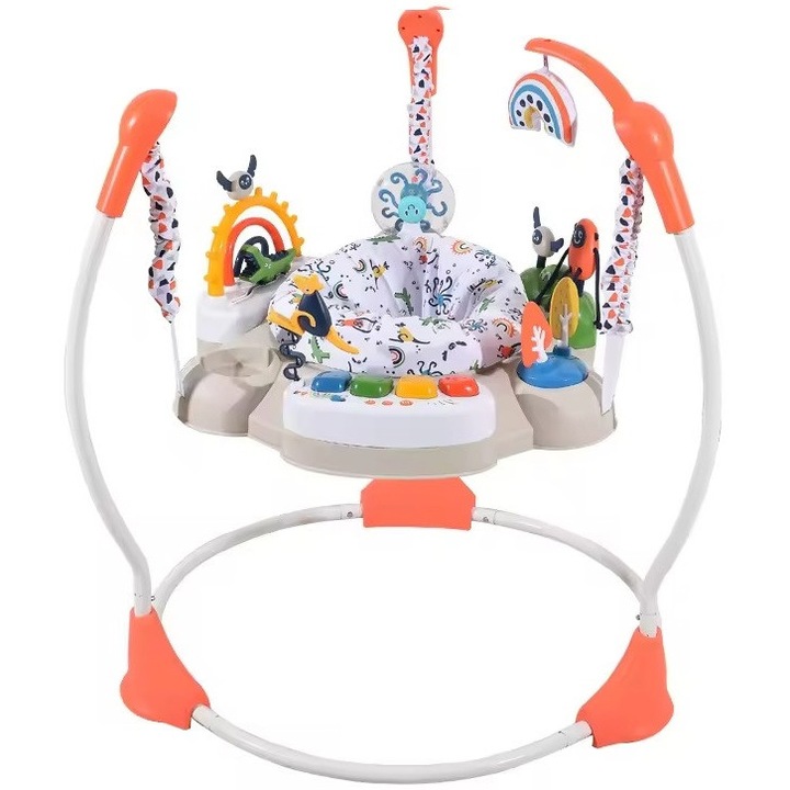 Джъмпър за деца с център за активност WePro Store, 3 нива на височина, Звуци, Светлини, Атрактивни аксесоари, Оранжев, 6 месеца +