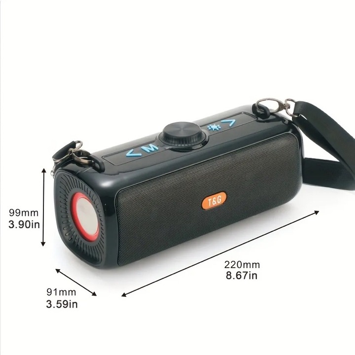 T&G hordozható hangszóró, TG647, vezeték nélküli, többszínű LED, fekete