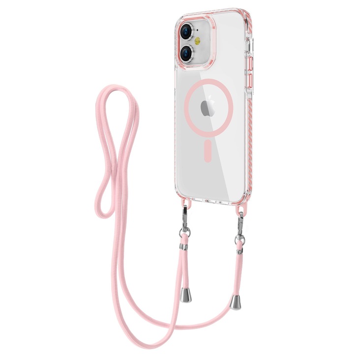 Apple iPhone 11 tok, levehető kábel, ütésálló, felső védelem, Inner Bumper, táska, átlátszó rózsaszínnel