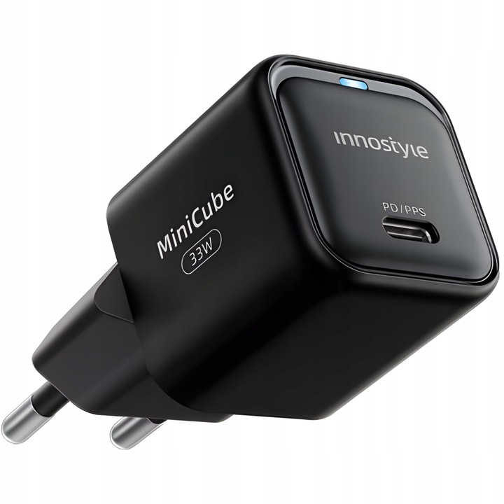 Hálózati töltő, Innostyle®, 33 W Fast Charge USB-C, GaN II, gyorstöltés, iPhone 5 / 6 / 7 / 8 / X / XS / XR / SE / 11 / 12 / 13 / 14 / 15 / Plus / Pro készülékekhez / Max, Samsung, Oppo, Xiaomi, Realme, Fekete