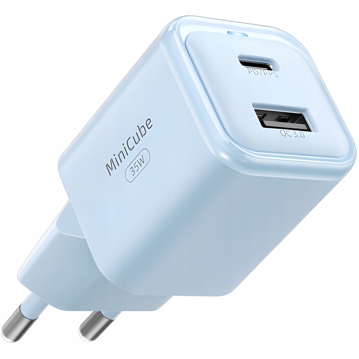 Hálózati töltő, Innostyle, 35 W gyorstöltés 1x USB-C 1x USB, GaN II, gyorstöltés, kompatibilis iPhone 5 / 6 / 7 / 8 / X / XS / XR / SE / 11 / 12 / 13 / 14 / 15 / Plus / Pro / Max, Samsung, Oppo, Xiaomi, Realme, kék