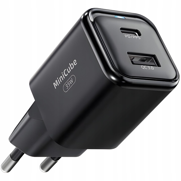 Hálózati töltő, Innostyle®, 35 W gyorstöltés 1x USB-C 1x USB, GaN II, gyorstöltés, iPhone 5 / 6 / 7 / 8 / X / XS / XR / SE / 11 / 12 / 13 / 14 / 15 / telefonhoz Plus / Pro / Max, Samsung, Oppo, Xiaomi, Realme, Fekete