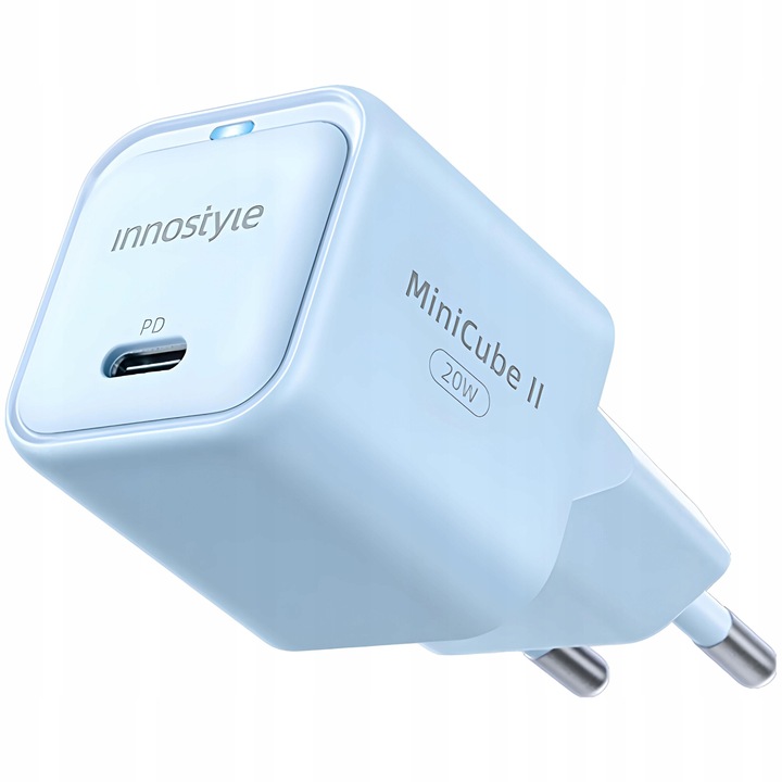 Hálózati töltő, Innostyle®, 20 W Fast Charge USB-C, GaN II, gyorstöltés, iPhone 5 / 6 / 7 / 8 / X / XS / XR / SE / 11 / 12 / 13 / 14 / 15 / Plus / Pro készülékhez / Max, Samsung, Oppo, Xiaomi, Realme, Blue