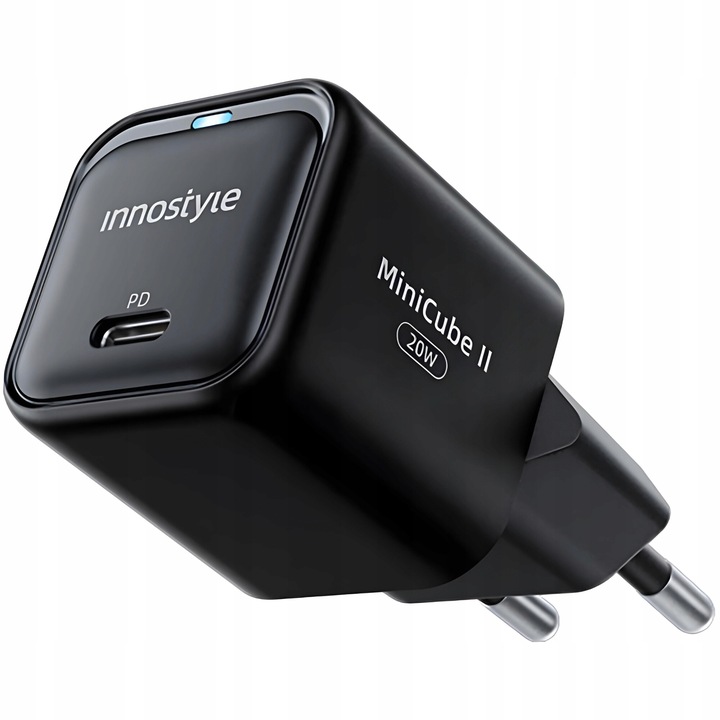 Hálózati töltő, Innostyle®, 20W gyors töltés USB-C, GaN II, gyors töltés, iPhone 5 / 6 / 7 / 8 / X / XS / XR / SE / 11 / 12 / 13 / 14 / 15 / Plus / Pro / Max, Samsung, Oppo, Xiaomi, Realme, Fekete