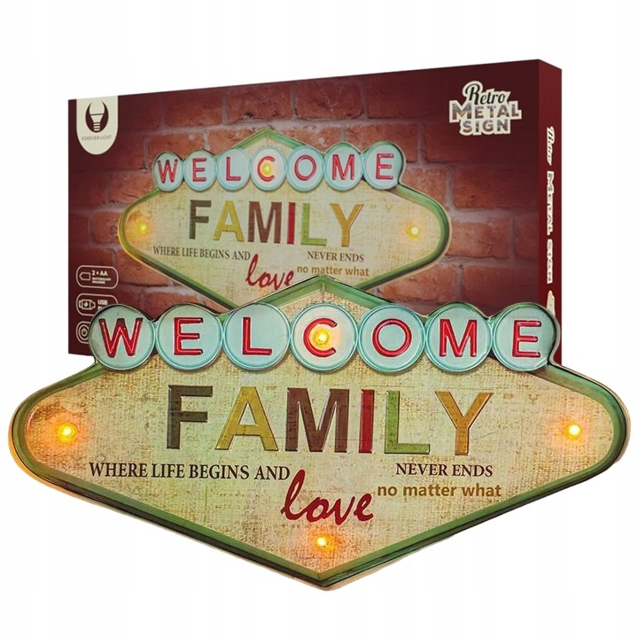 RETRO LED декоративна лампа, Welcome Family, Neon Forever Light