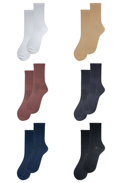 Set 6 perechi de sosete medii din bumbac sanitizat concepute persoanelor cu picioare sensibile dama, Overall, Medical Relax, Multicolor