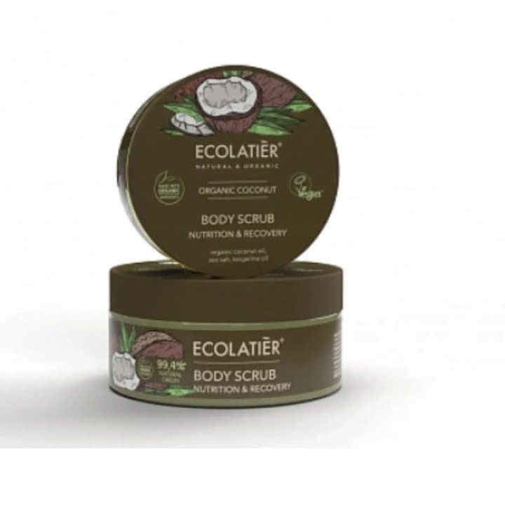 Пилинг за тяло Ecolatier, Органичен кокос, регенерация и хидратация, 300гр.