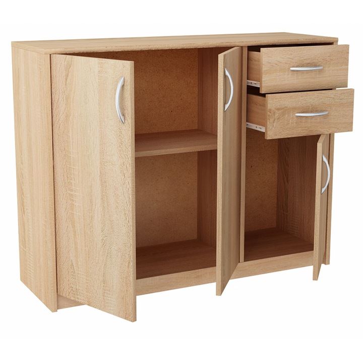 Comoda, Meble Bestseller, 23061236, 35x110x85 cm, 3 Usi, 2 Sertare, Mat, PAL, Stejar sonoma