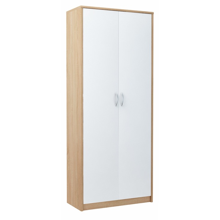 Meble, Szekrény, Bútor bestseller, R5B/S, 180x74x35 cm, Irodának, Könyvtárral, 2 ajtóval, 4 polccal, matt, forgácslap, Sonoma tölgy/fehér