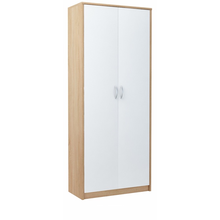 Szekrény, Bútor bestseller, R4B/S, 180x74x35 cm, Irodának, Könyvtárral, 2 ajtóval, 6 polccal, matt, forgácslap, fehér/sonoma tölgy